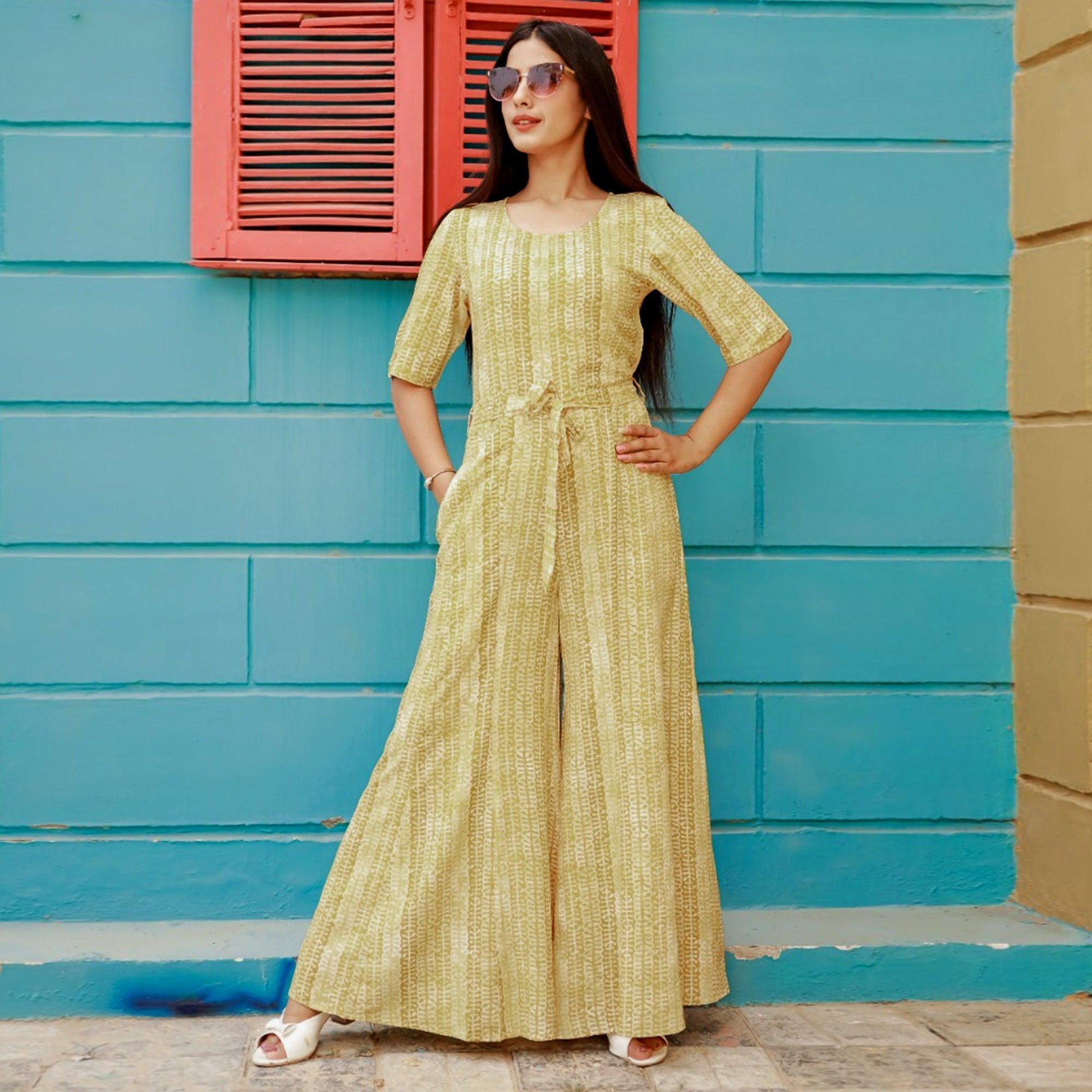 Lemon Yellow Printed Rayon Jumpsuit