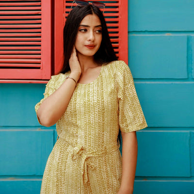 Lemon Yellow Printed Rayon Jumpsuit