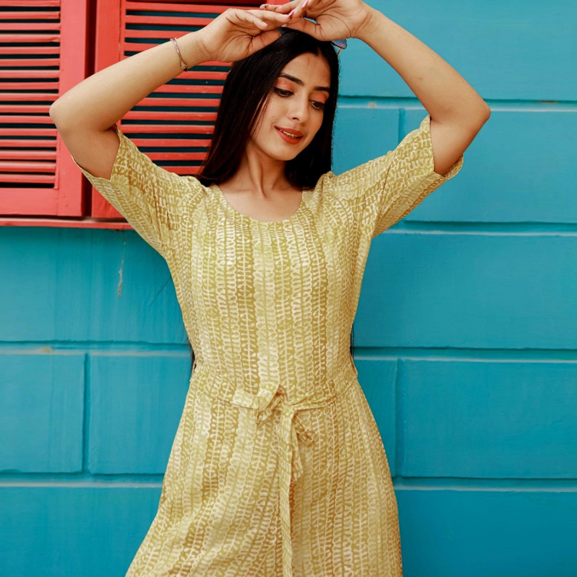 Lemon Yellow Printed Rayon Jumpsuit