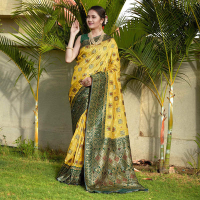 Lemon Yellow Woven Banarasi Silk Saree