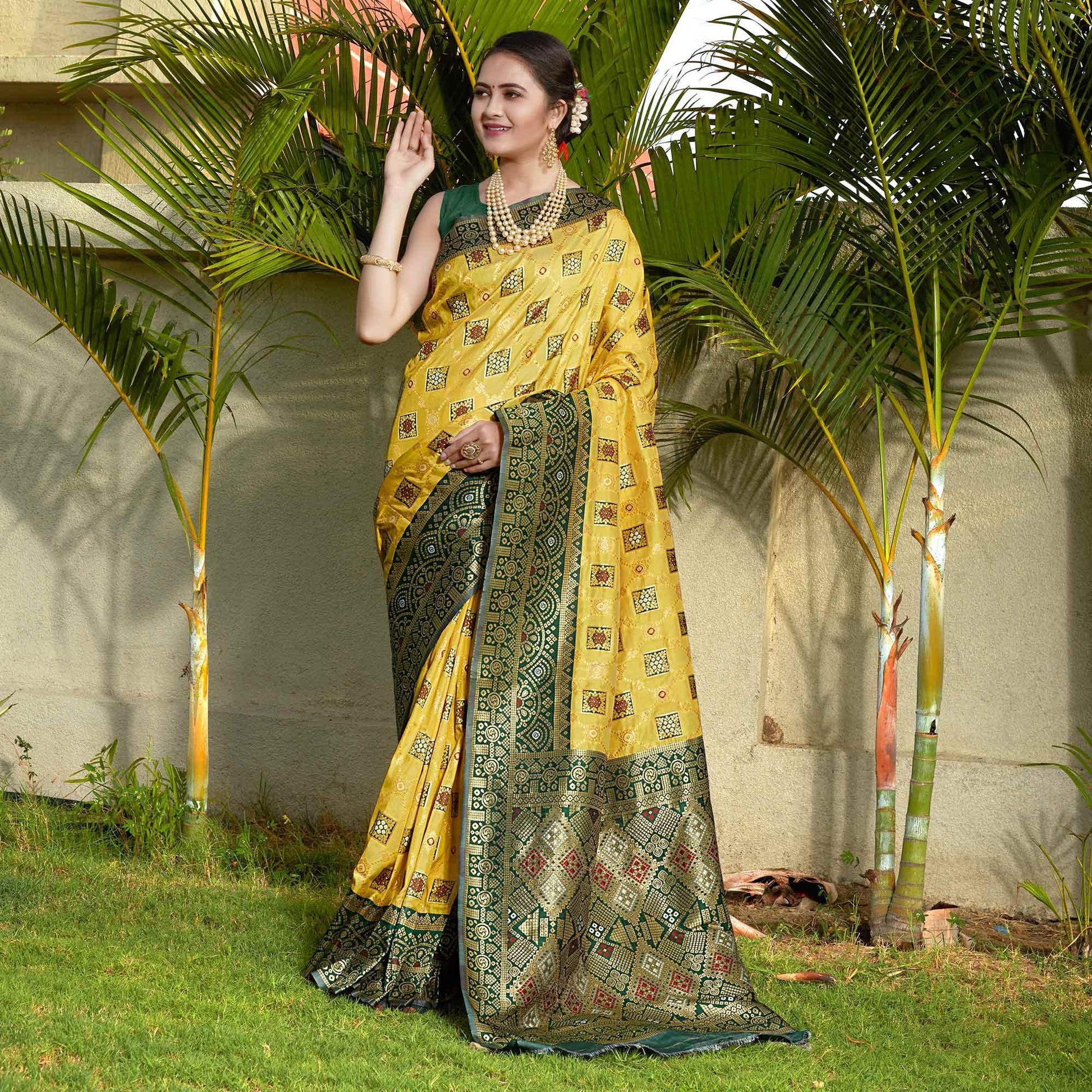 Lemon Yellow Woven Banarasi Silk Saree
