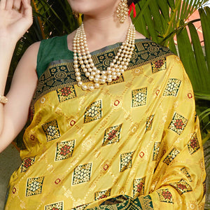 Lemon Yellow Woven Banarasi Silk Saree