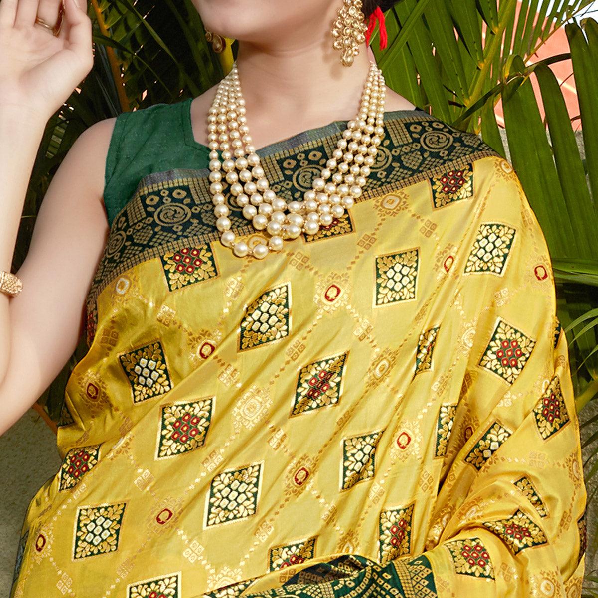Lemon Yellow Woven Banarasi Silk Saree