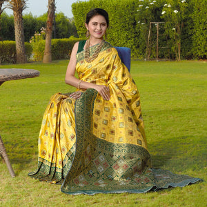 Lemon Yellow Woven Banarasi Silk Saree