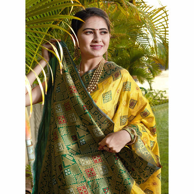 Lemon Yellow Woven Banarasi Silk Saree