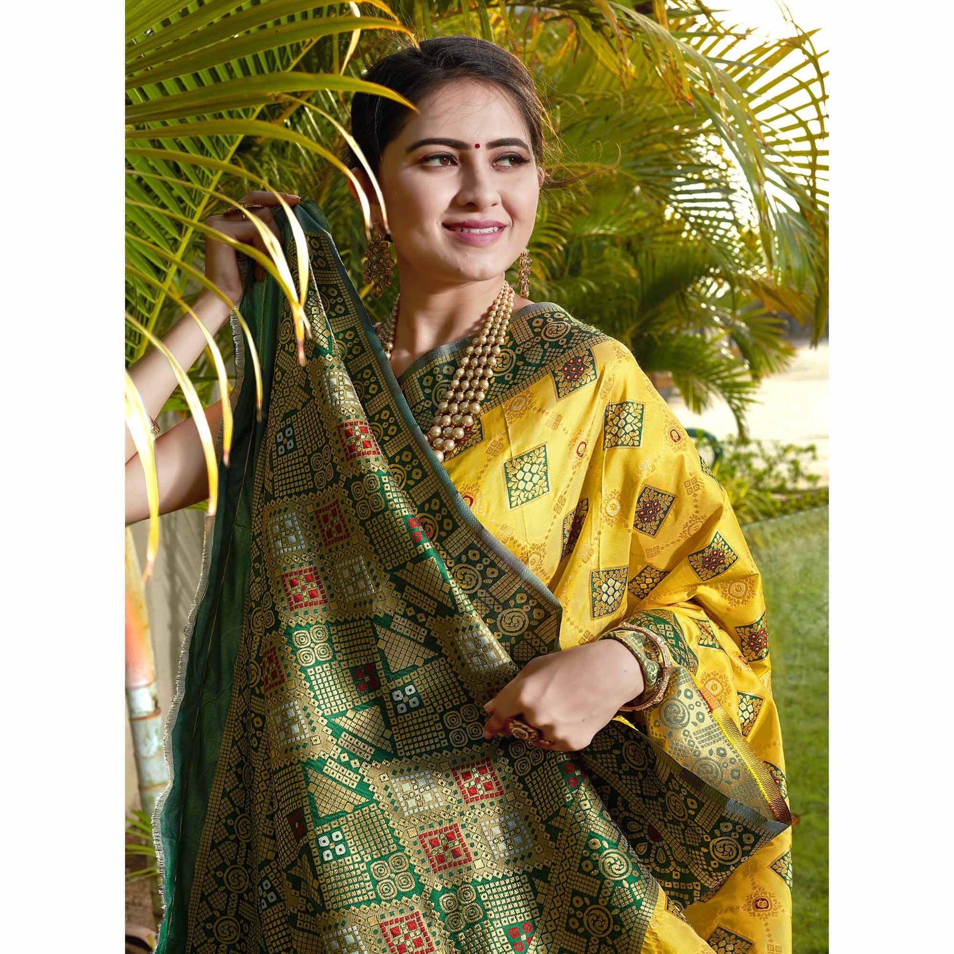 Lemon Yellow Woven Banarasi Silk Saree