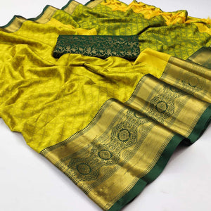 Lemon Yellow Woven Cotton Silk Saree