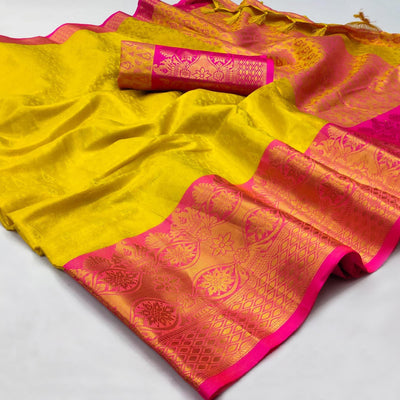 Lemon Yellow Woven Cotton Silk Saree