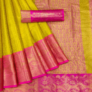 Lemon Yellow Woven Cotton Silk Saree
