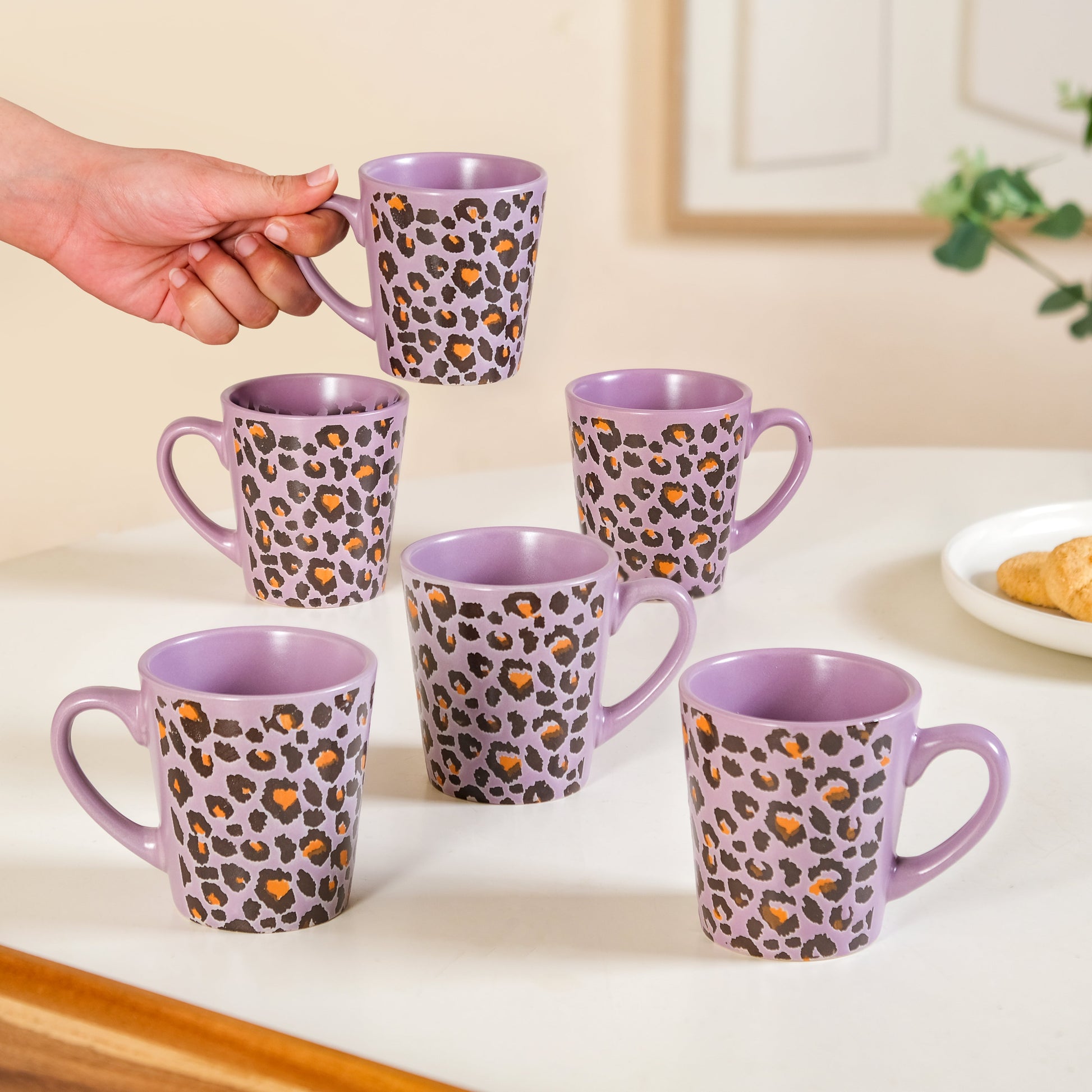Leopard Print Mug Lilac Set Of 6 220ml