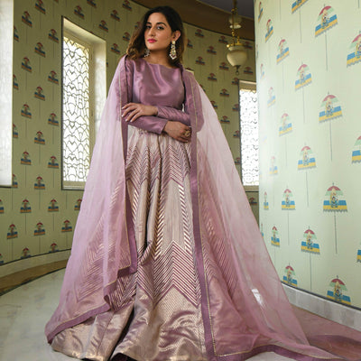 Levender Partywear Woven Zari Jacquard Lehenga Choli