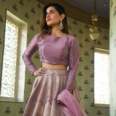 Levender Partywear Woven Zari Jacquard Lehenga Choli