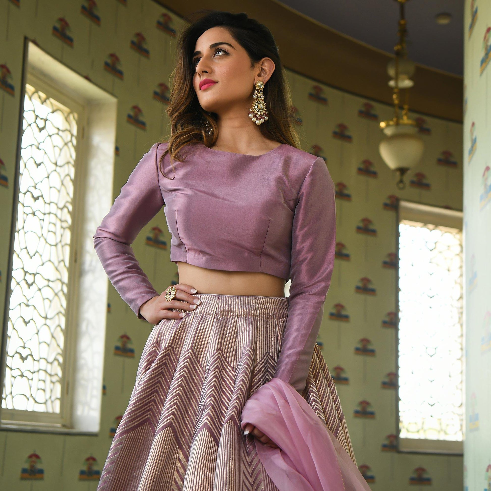 Levender Partywear Woven Zari Jacquard Lehenga Choli