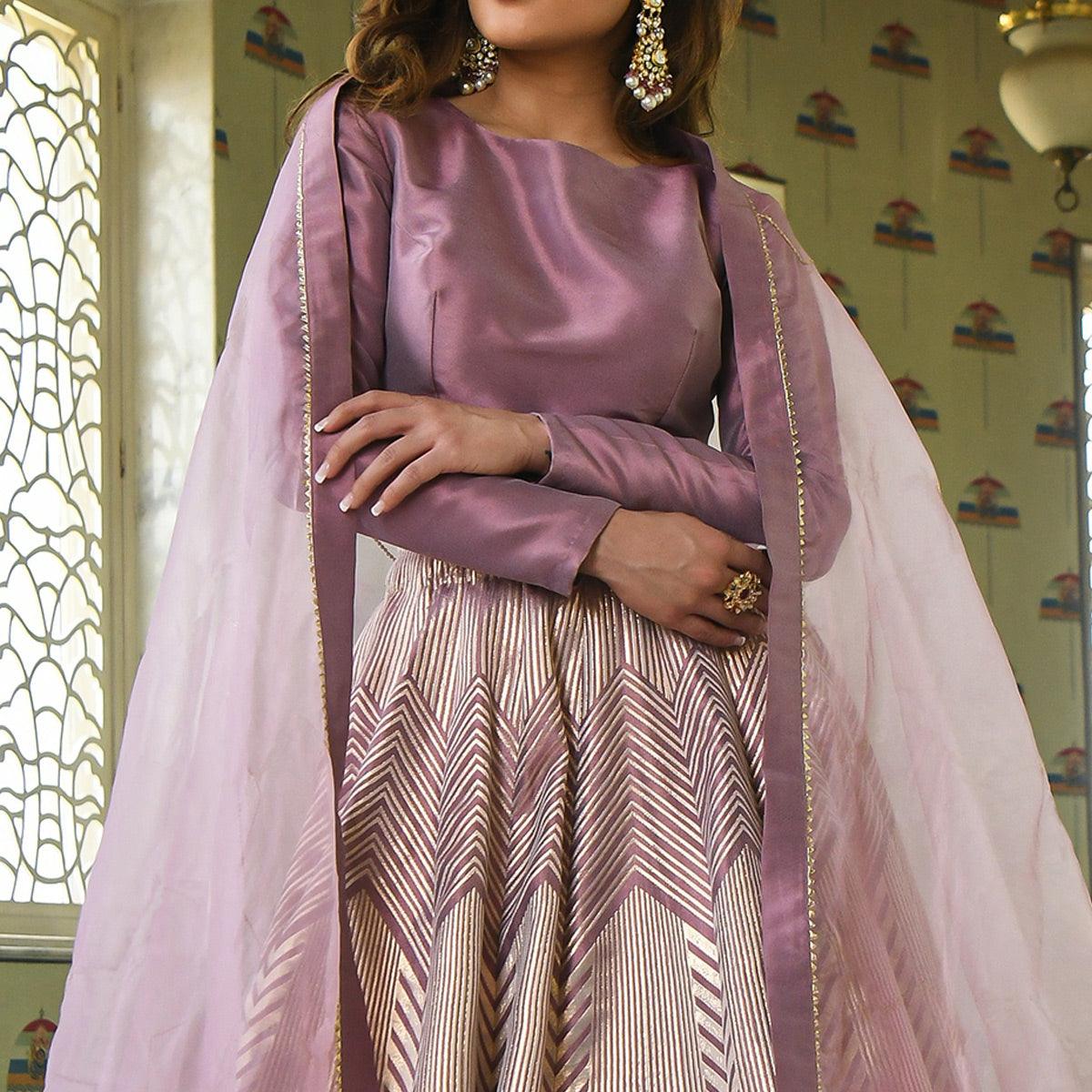 Levender Partywear Woven Zari Jacquard Lehenga Choli