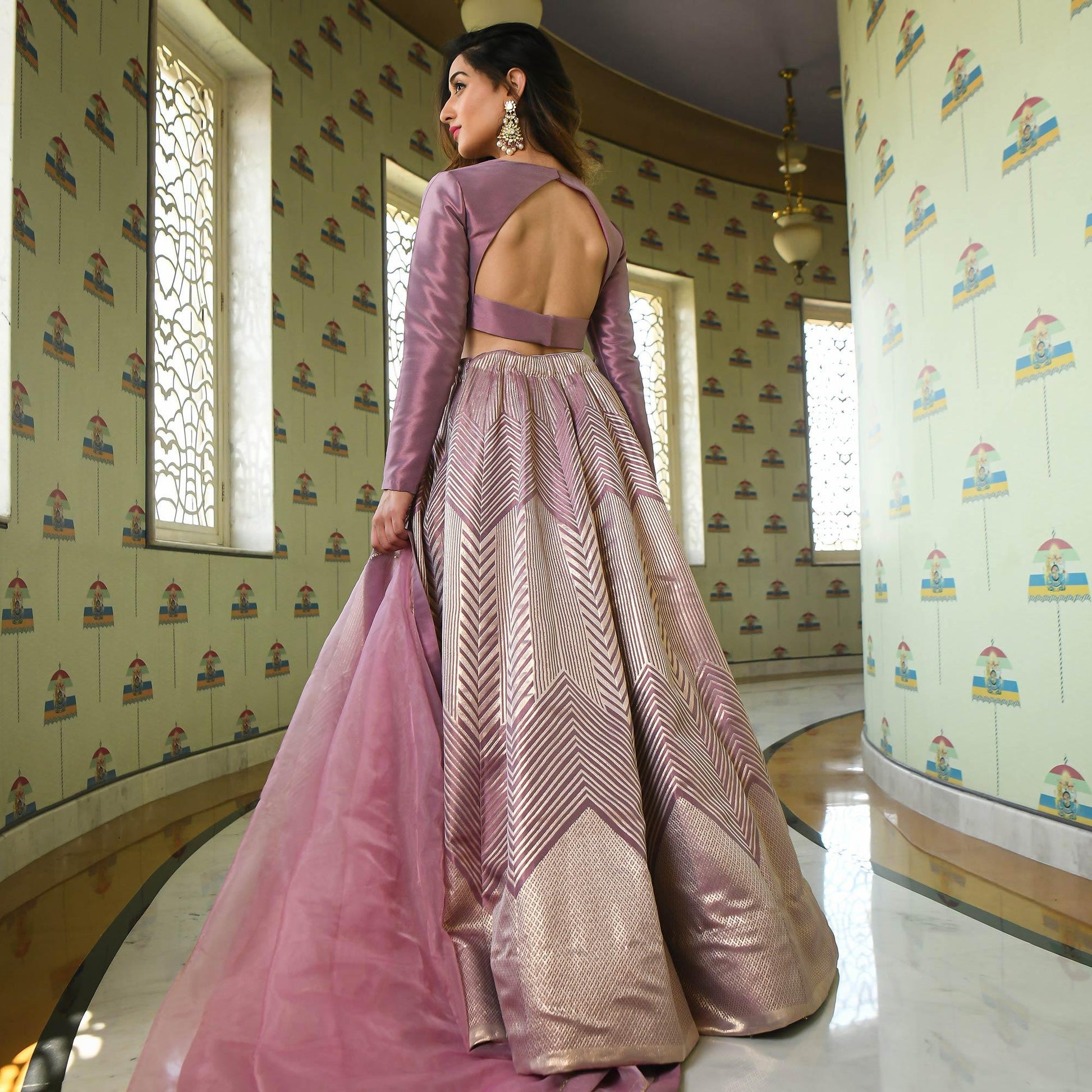 Levender Partywear Woven Zari Jacquard Lehenga Choli
