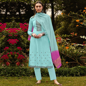 Light Blue Casual Wear Embroidered Georgette Suit