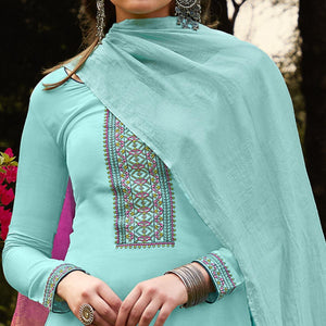 Light Blue Casual Wear Embroidered Georgette Suit