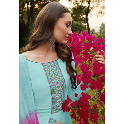 Light Blue Casual Wear Embroidered Georgette Suit