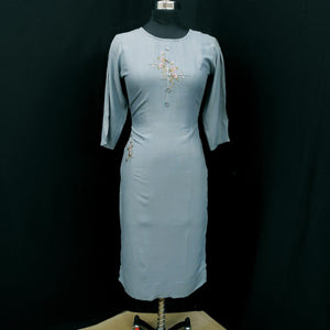 Light Blue Casual Wear Embroidered Pure Viscose Kurti