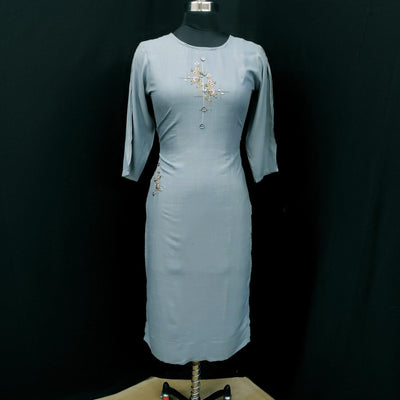 Light Blue Casual Wear Embroidered Pure Viscose Kurti