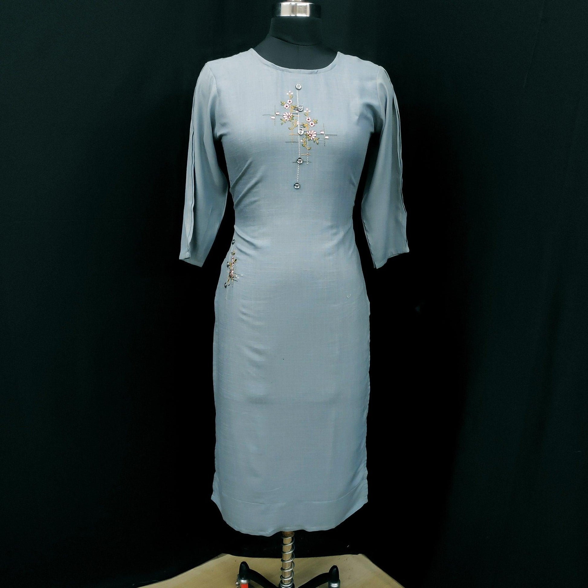 Light Blue Casual Wear Embroidered Pure Viscose Kurti
