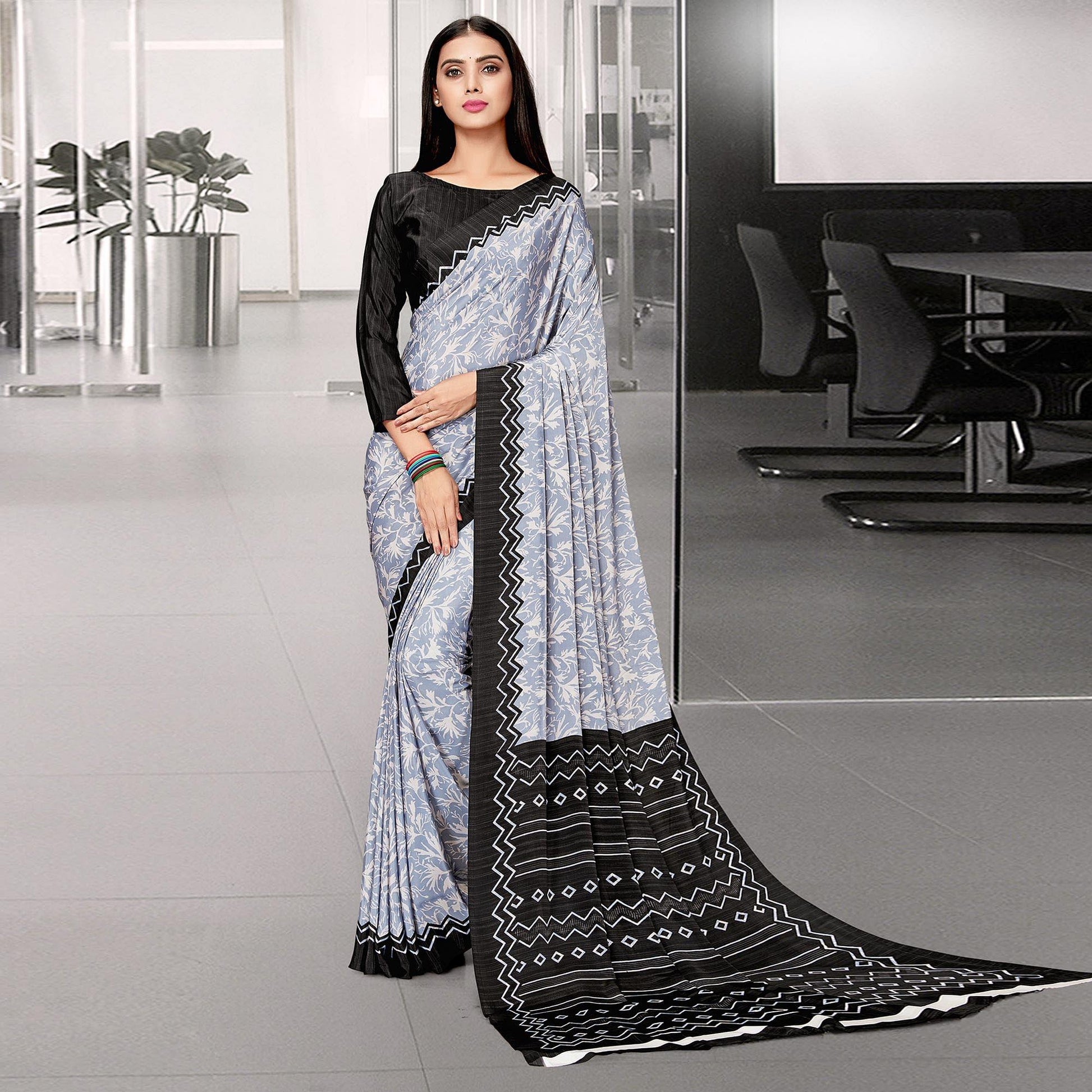 Light Blue Casual Wear Printed Art Silk Saree