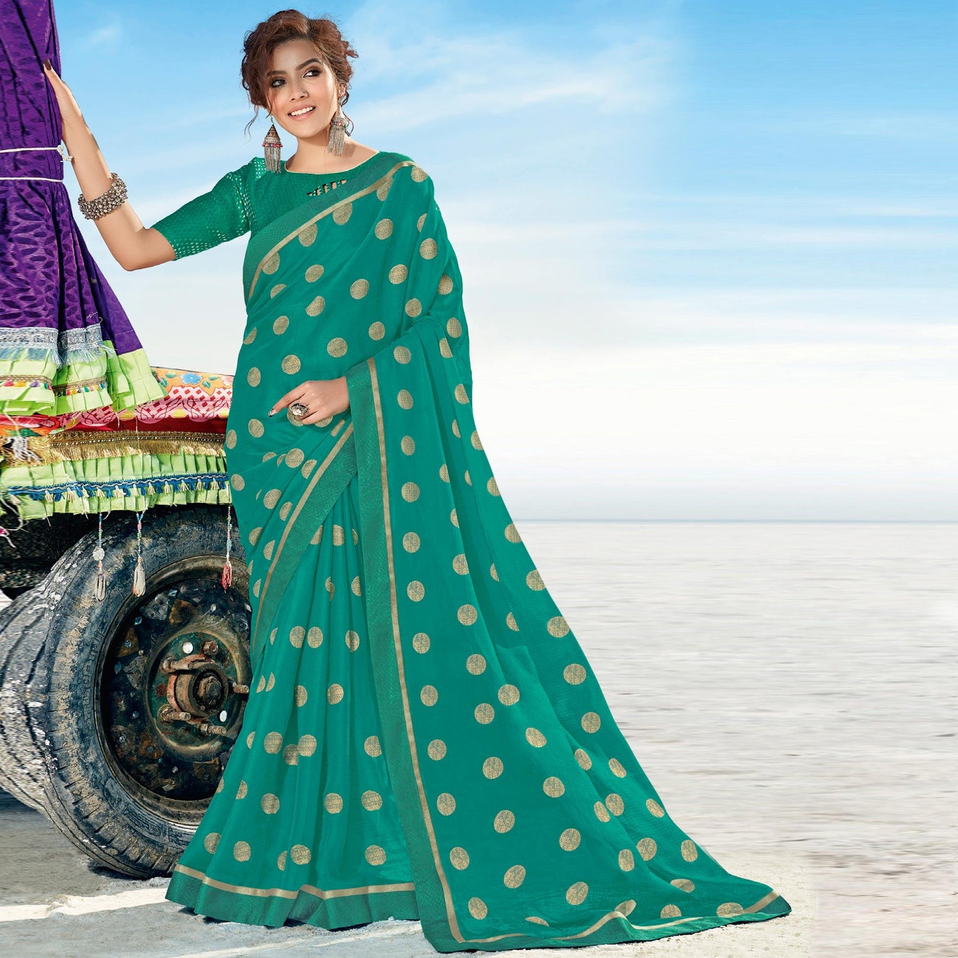 Light Blue  Casual Wear Printed Chiffon Saree