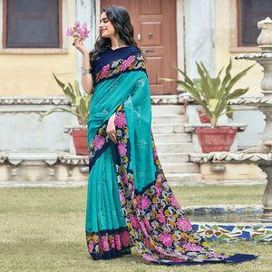 Light Blue Casual Wear Printed Cotton Saree