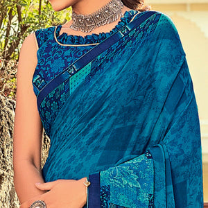 Light Blue Casual Wear Printed Georgette Saree