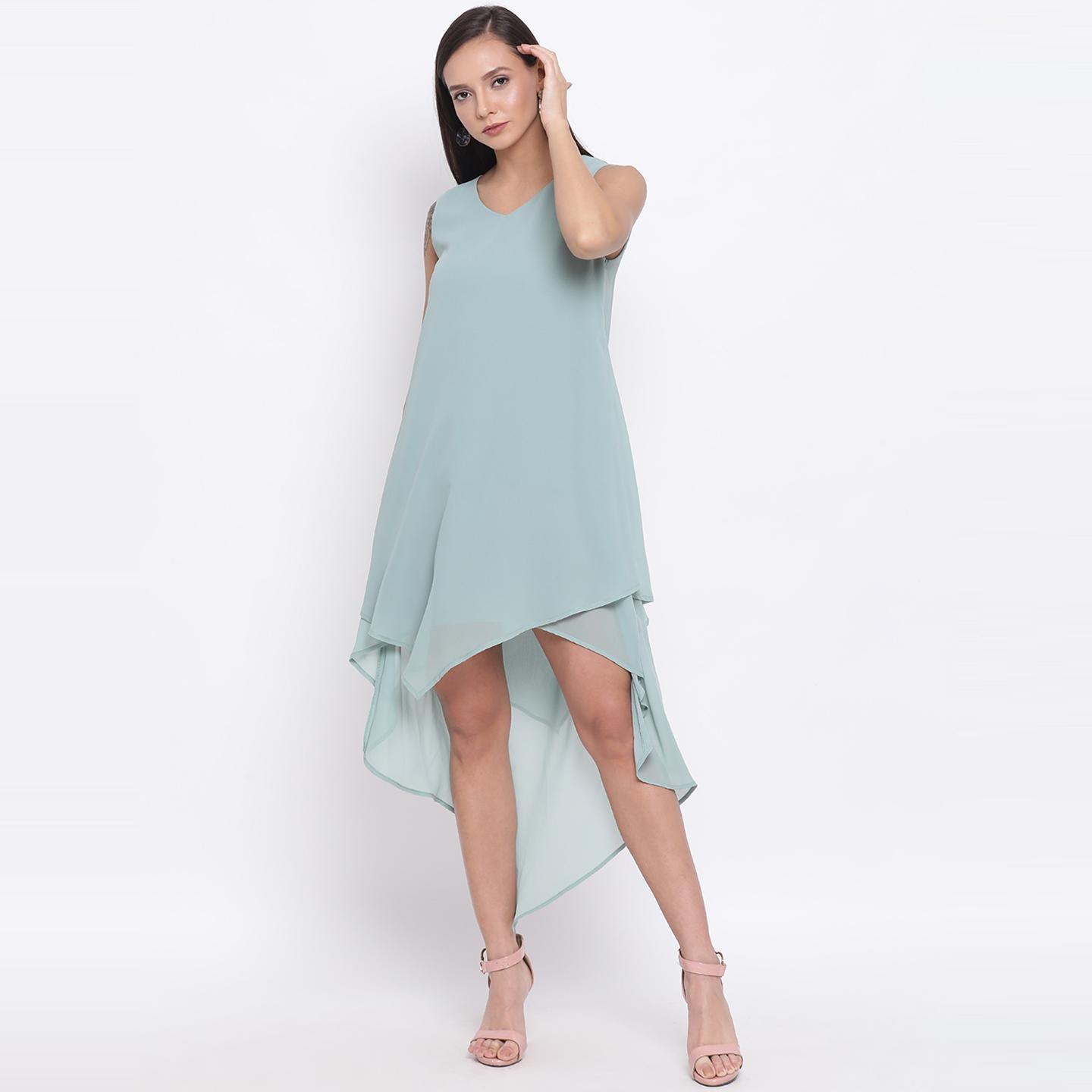 Light Blue Colored Casual Wear Polyester Falre Dress