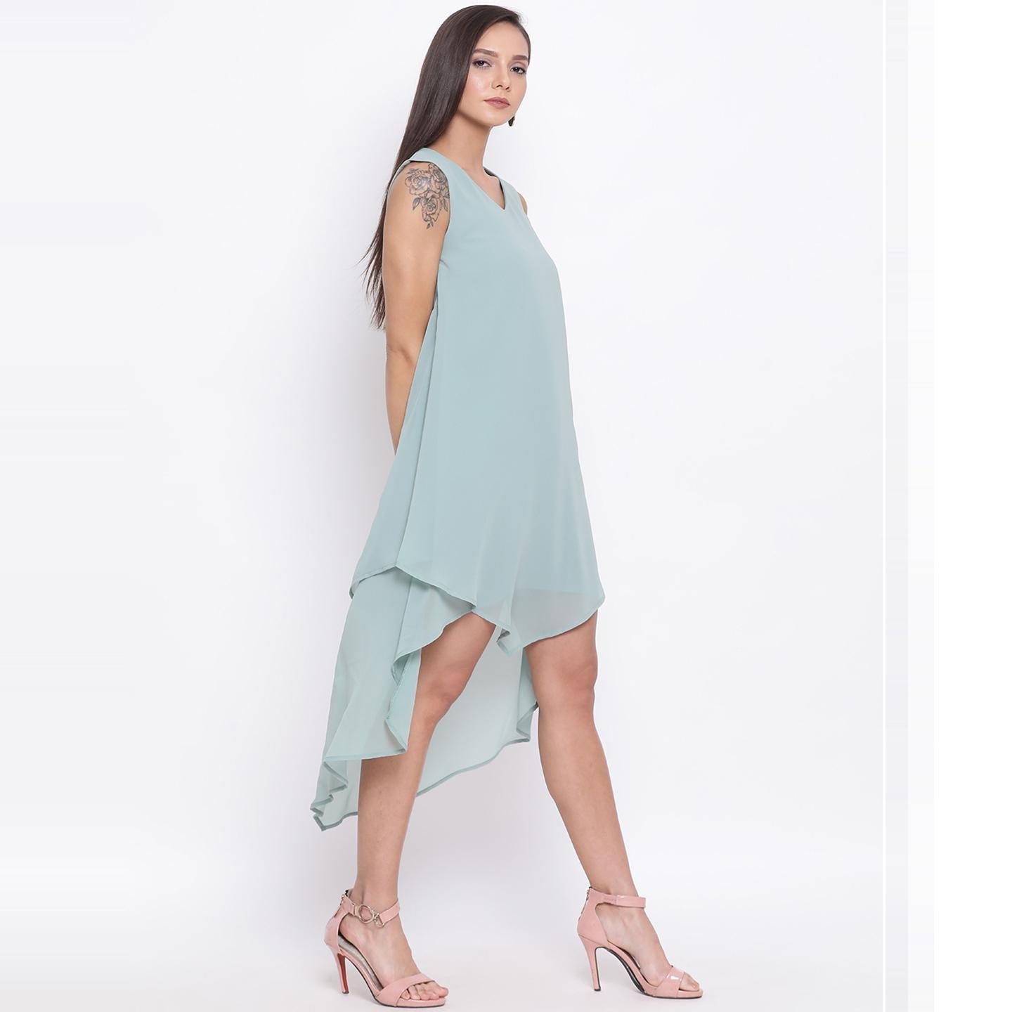 Light Blue Colored Casual Wear Polyester Falre Dress