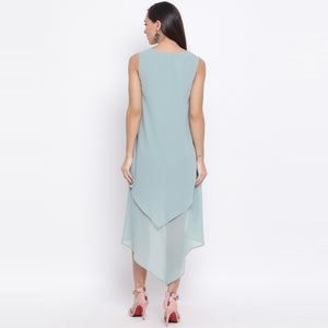 Light Blue Colored Casual Wear Polyester Falre Dress