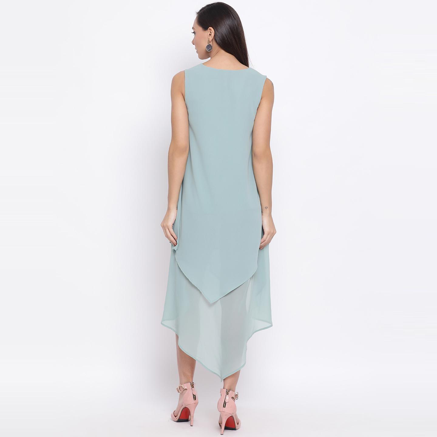 Light Blue Colored Casual Wear Polyester Falre Dress
