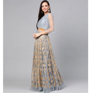 Light Blue Designer Wedding Wear Thread Zari Work Soft Net Lehenga Choli