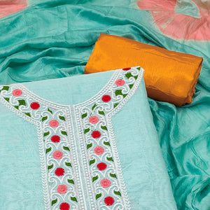 Light Blue Embroidered Chanderi Dress Material