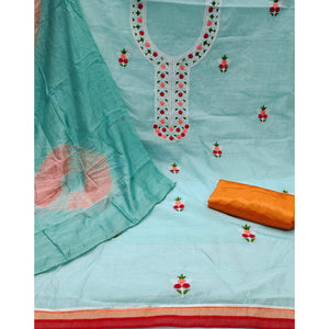 Light Blue Embroidered Chanderi Dress Material