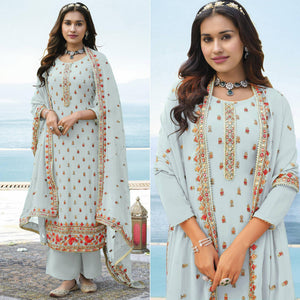 Light Blue Embroidered Georgette Palazzo Suit