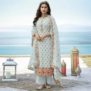 Light Blue Embroidered Georgette Palazzo Suit