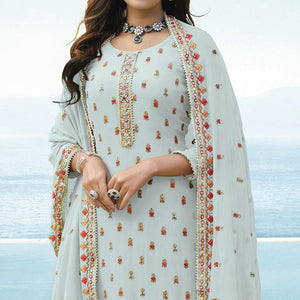 Light Blue Embroidered Georgette Palazzo Suit
