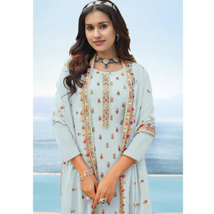Light Blue Embroidered Georgette Palazzo Suit