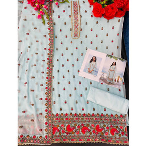 Light Blue Embroidered Georgette Palazzo Suit