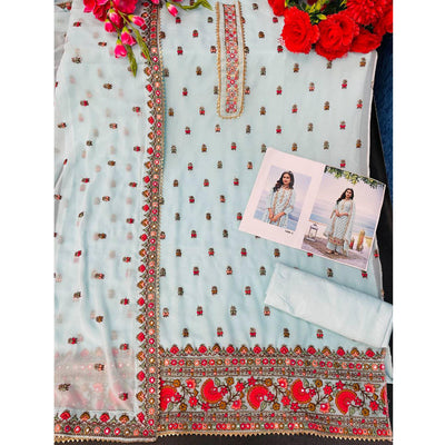 Light Blue Embroidered Georgette Palazzo Suit
