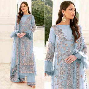Light Blue Embroidered Netted Pakistani Suit