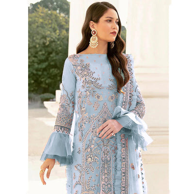 Light Blue Embroidered Netted Pakistani Suit