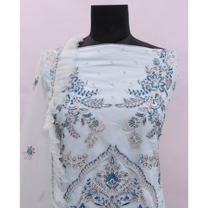 Light Blue Embroidered Netted Pakistani Suit