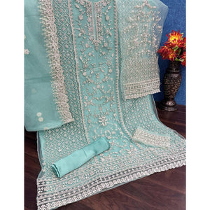Light Blue Embroidered Netted Pakistani Suit