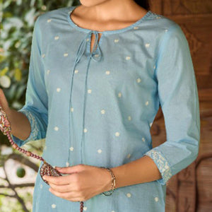 Light Blue Embroidered Pure Cotton Top