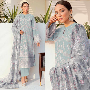 Light Blue Embroidered With Embellished Georgette Pakistani Suit