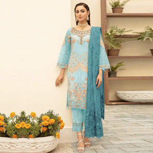 Light Blue Embroidered With Embellished Georgette Pakistani Suit