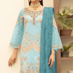 Light Blue Embroidered With Embellished Georgette Pakistani Suit